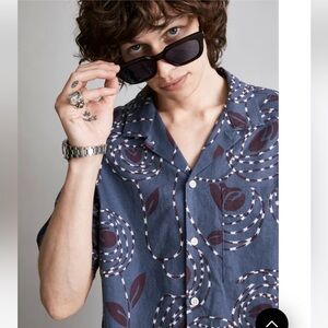 Madewell Hemp-Cotton Blend Boxy Short-Sleeve Shirt Size Medium in Nighttime